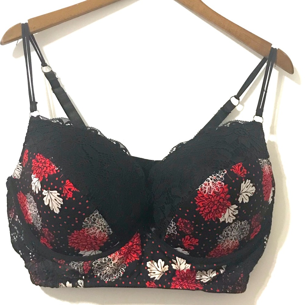 Body Frosting Sexy Black Lace Floral Bra size 44D